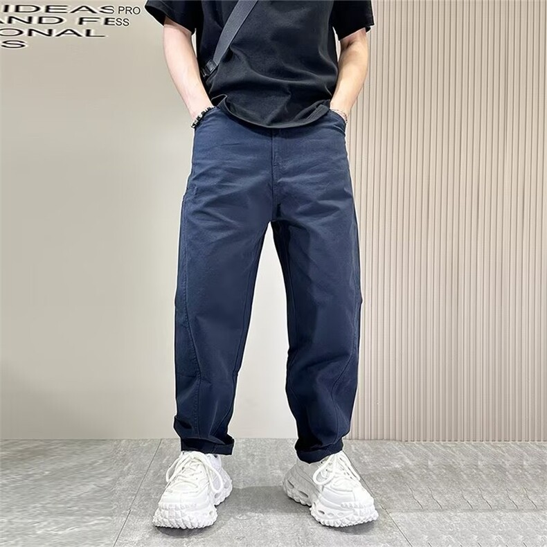 男士休闲裤春秋冬季设计感高腰纯色弯刀裤痞帅百搭直筒宽松长裤子,男装休闲裤,星座506A