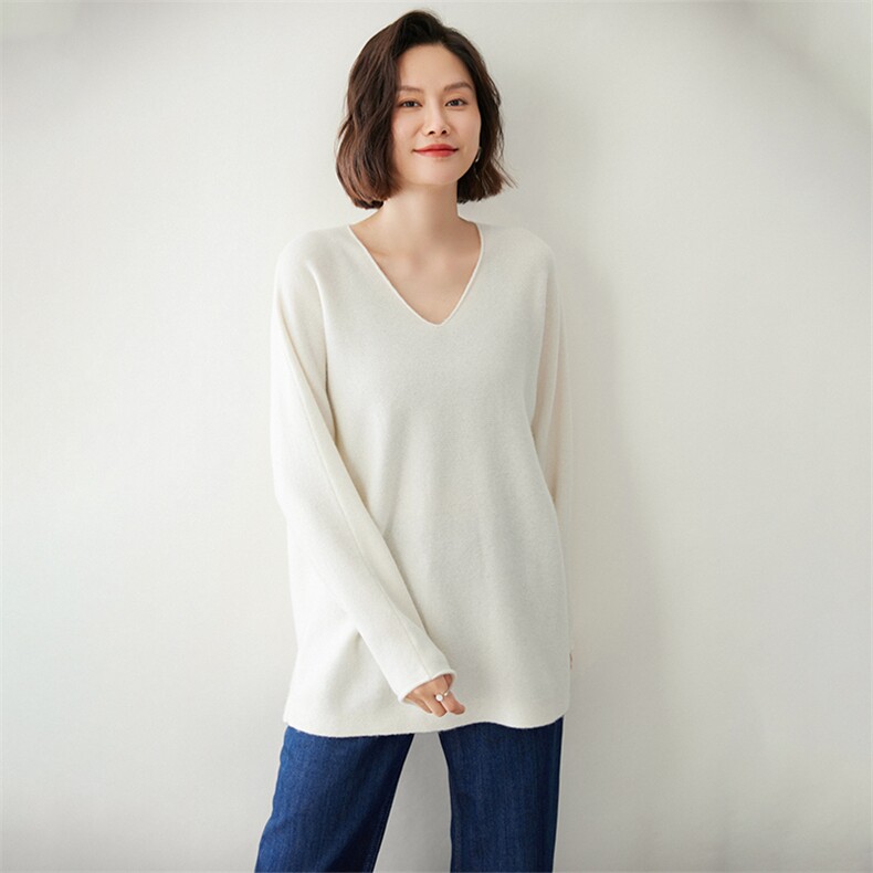 时尚宽松V领女士羊绒衫舒适保暖优雅百搭,女装羊绒衫,迎冬羊绒