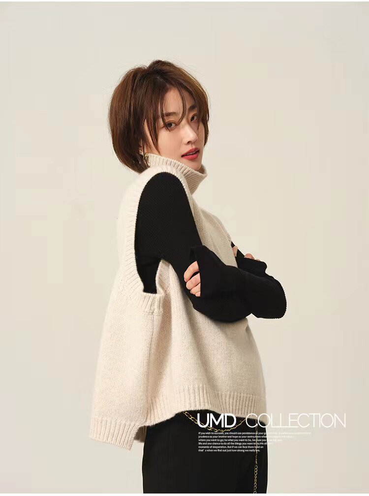 高领设计感无袖针织马甲女秋冬内搭洋气上衣潮,女装马甲,半城羊绒