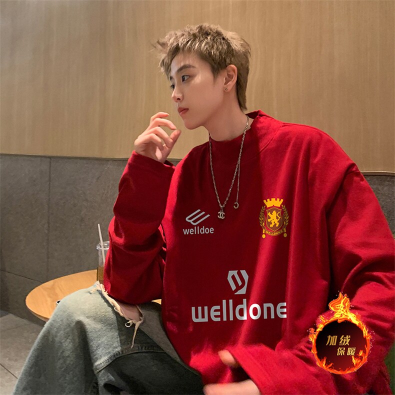 一件过冬重磅保暖针织衫德绒加绒加厚卫衣半高领打底长袖T恤DR90,男装T恤,电商A486