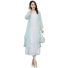 防晒衣女夏中长款2025新款雪纺衫印花外搭披肩超仙薄开衫防晒衫潮，女装蕾丝衫/雪纺衫，秀美人生