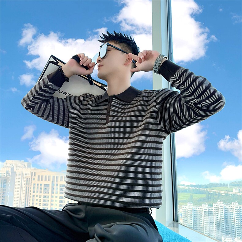 AM305/P88控115秋冬季社会小伙拼接撞色复古潮流百搭毛衣男咖首,男装针织衫/毛衣,星座305B-1