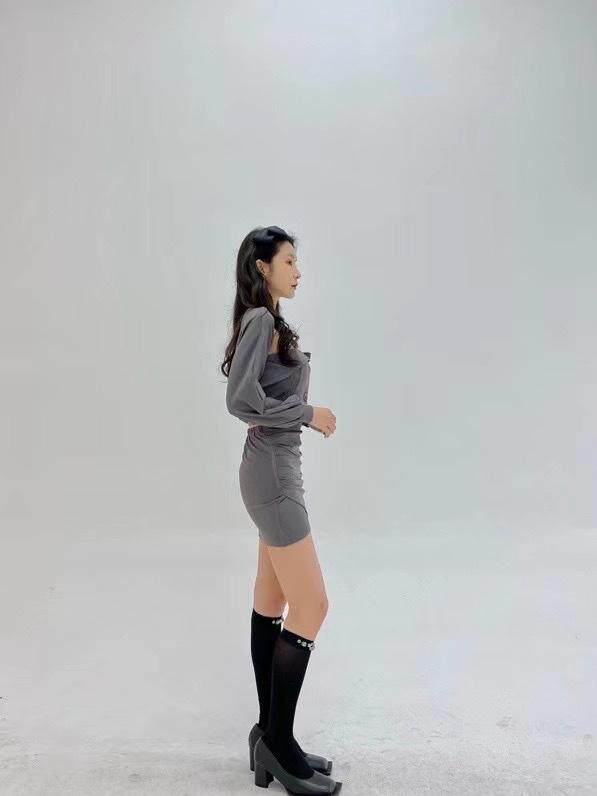 铁灰色修身性感套装，女装职业装，HE
