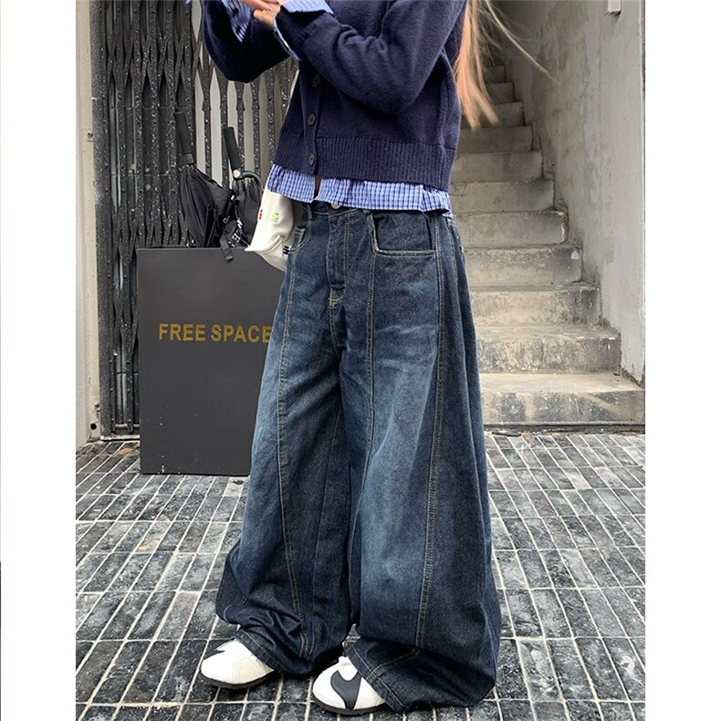 美式高级感弯刀牛仔裤男女水洗宽松阔腿直筒休闲长裤子NZB163,男装牛仔裤,星座516A