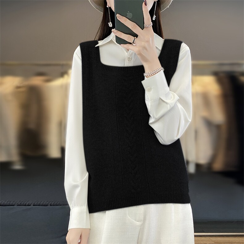 方领吊带时尚气质百搭纯色简约2024年秋季针织背心,女装背心吊带,羊秋羊绒
