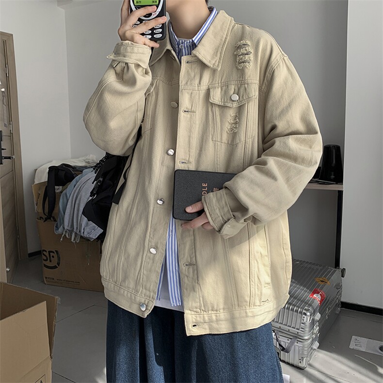 J08-P85 控108 春秋纯色破洞休闲牛仔外套韩版宽松百搭夹克潮图片
