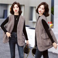 时尚气质仿羊羔毛马甲女冬季新款百搭显瘦保暖外套，女装马甲，超帛