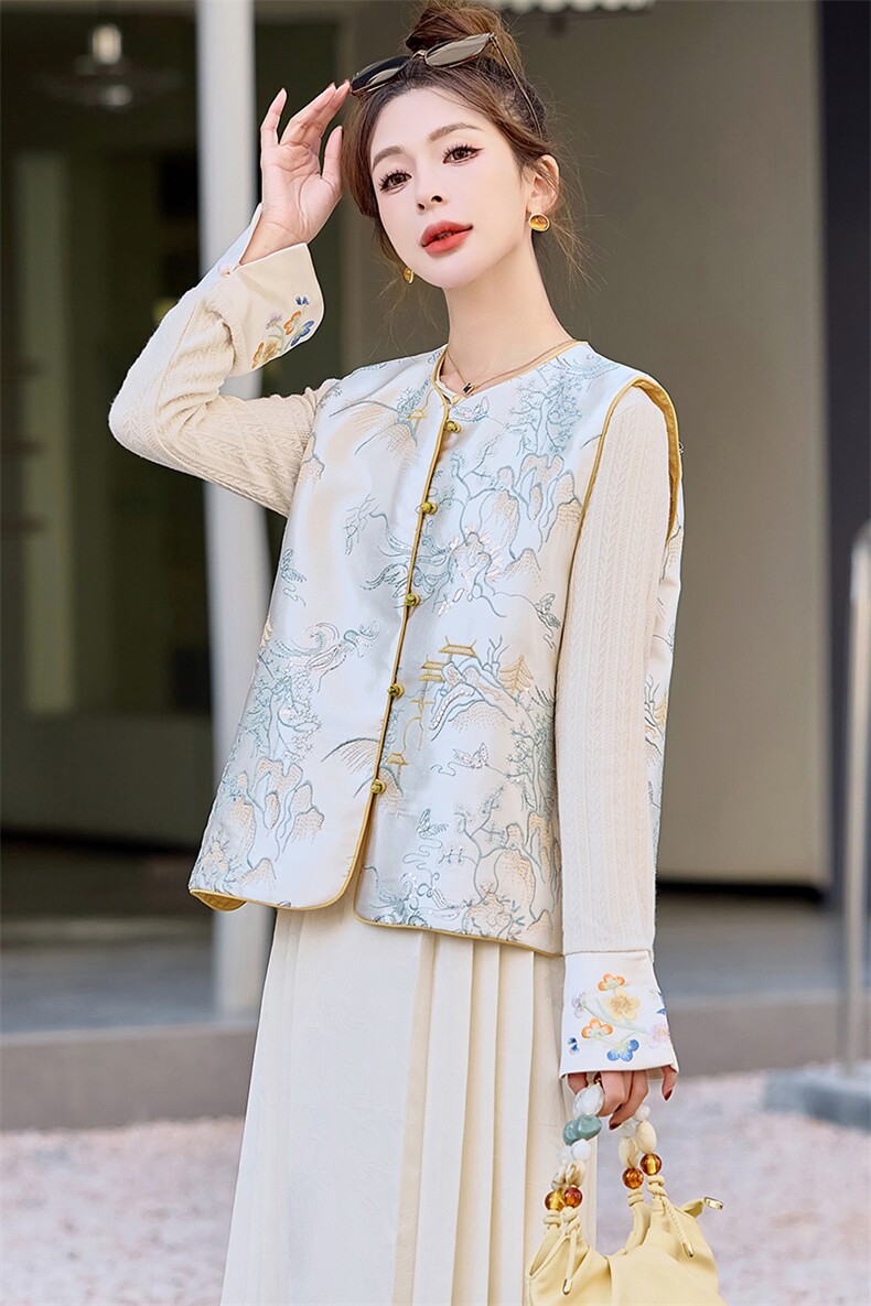大码女装新中式绣花马甲衬衫上衣显瘦牛仔裤春新款穿搭,女装马甲,芷墨服饰