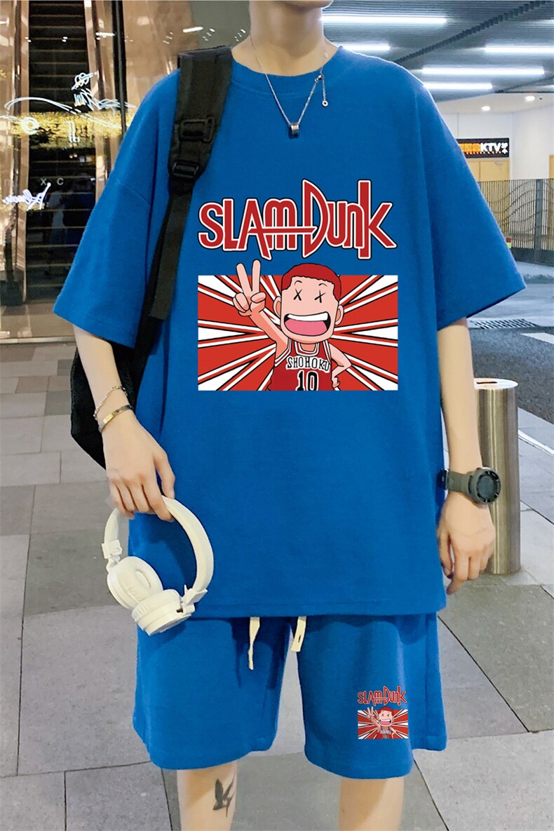 ！定制面料！2024夏季新款华夫格短袖套装情侣一套HTZ67P50,男装T恤,电商B220