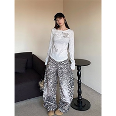 抖音质量阔腿裤2025新款慵懒风宽松显瘦拖地欧美豹纹慵懒风潮长裤，男装休闲裤，星座516A
