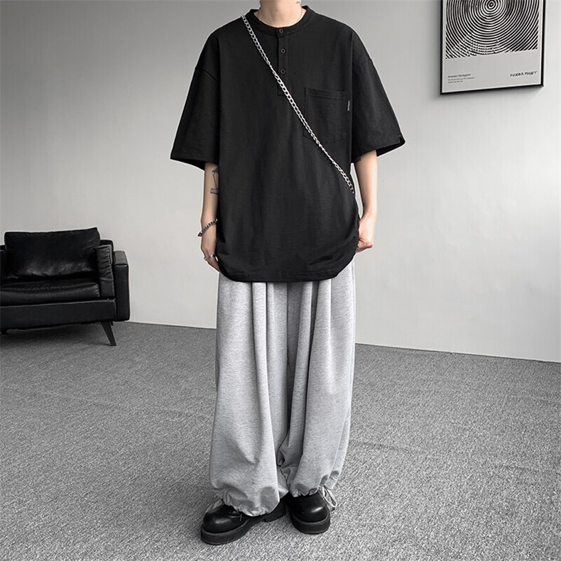 8XL-M亨利领亚麻短袖t恤男弹力大码宽松半袖开衩设计体恤DT002P45,男装T恤,电商B312