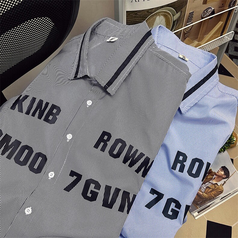 1中性竖条纹大码M-5XL日系港风情侣七分袖衬衫男QCS7018P45控68,男装衬衫,星座226-2