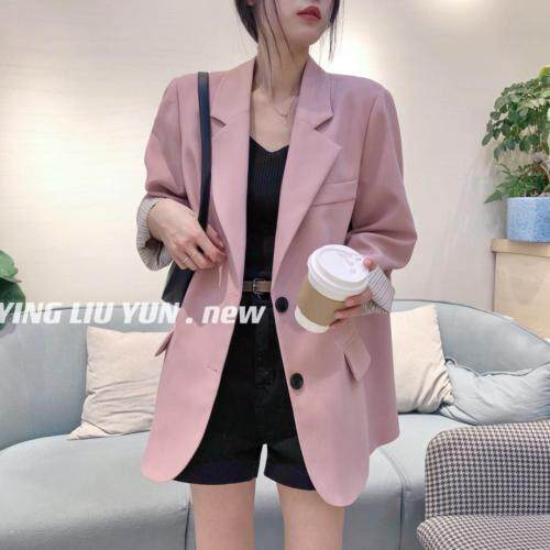 韩版条纹里衬西装外套，女装西装，迎盈柳韵