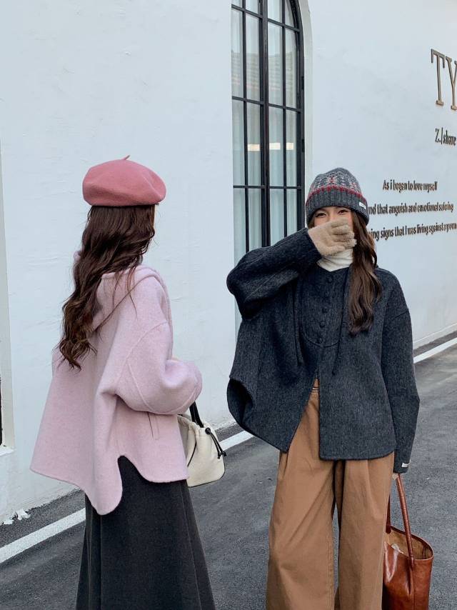【依嘟】韩系高端秋冬短款韩版立领拉链夹克宽松羊毛外套,女装羊绒大衣,依嘟服饰