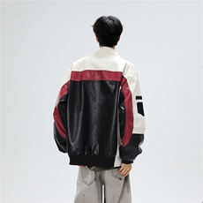 美式pu皮衣飞行员夹克男款拼接撞色痞帅机车骑行服外套W6780-P70，男装皮衣，星座412-3