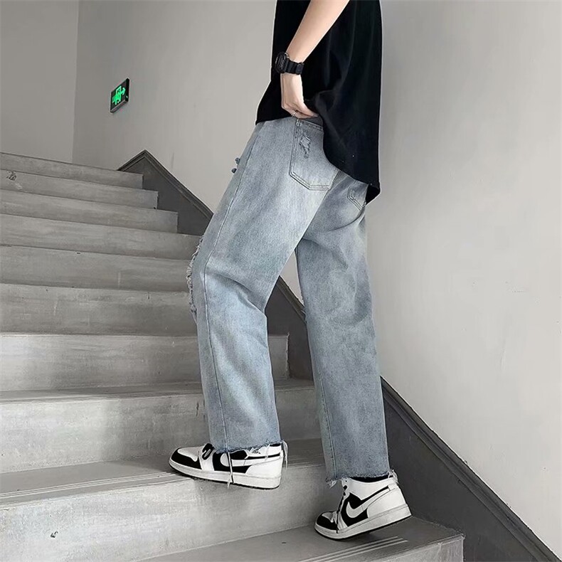 ins网红破洞牛仔裤男直筒宽松拖地阔腿裤夏季薄款老爹裤N8803-p40,男装牛仔裤,星座1008-1