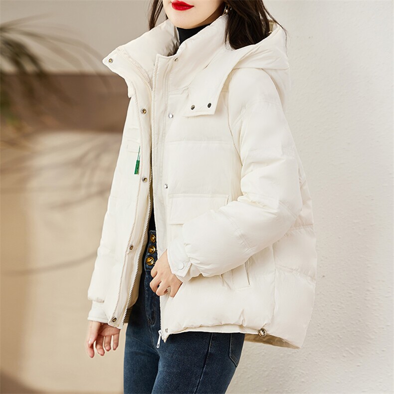 现货羽绒服女连帽新款短款小个子面包服时尚宽松休闲保暖轻暖外套,女装羽绒服,贵人树