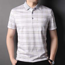 短袖T恤男夏季爸爸装polo衫丝光棉条纹格子中年休闲半袖T恤P67，男装T恤，钱塘6003A(原)4033A