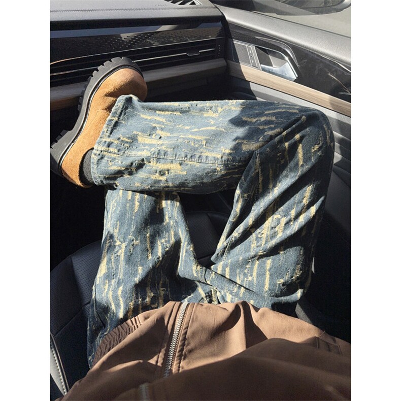 B221美式ins高街暗黑宽松直筒提花牛仔裤LK24398-特P52控88,男装牛仔裤,电商B221
