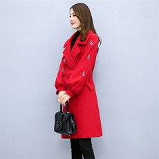 2022冬季新款绣花蝴蝶中长款双排扣毛呢大衣外套，女装毛呢外套，天丝秀