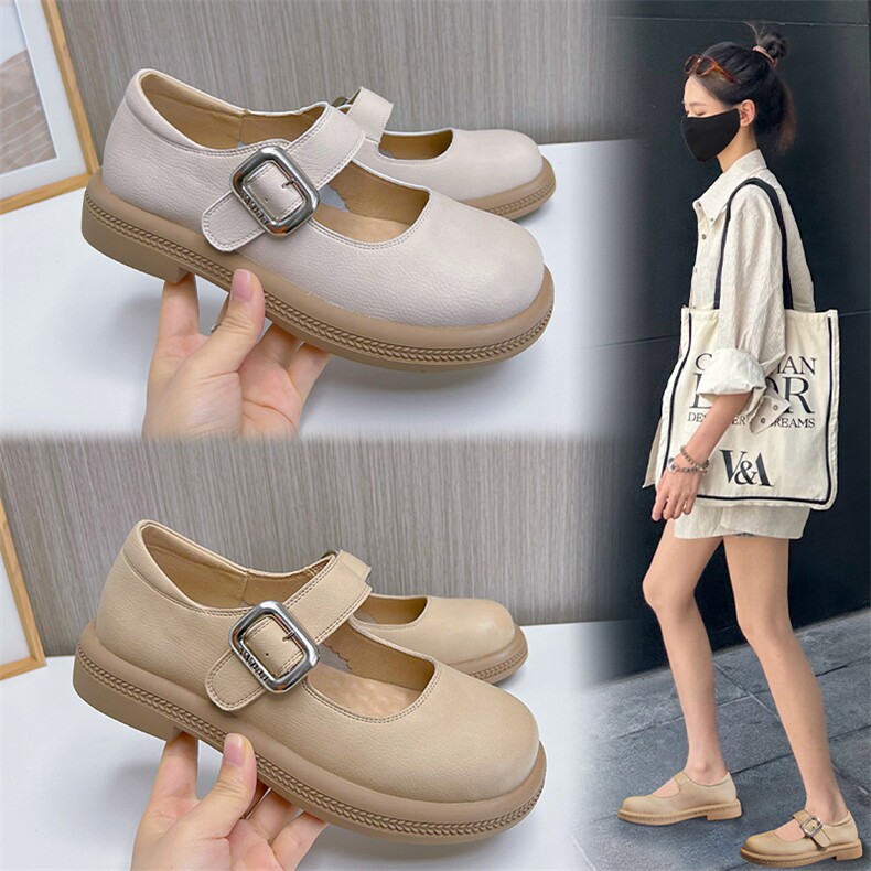 真皮玛丽珍鞋2024年春夏新款休闲时尚小皮鞋粗跟浅口小香风单鞋女，女鞋小皮鞋，电商A223