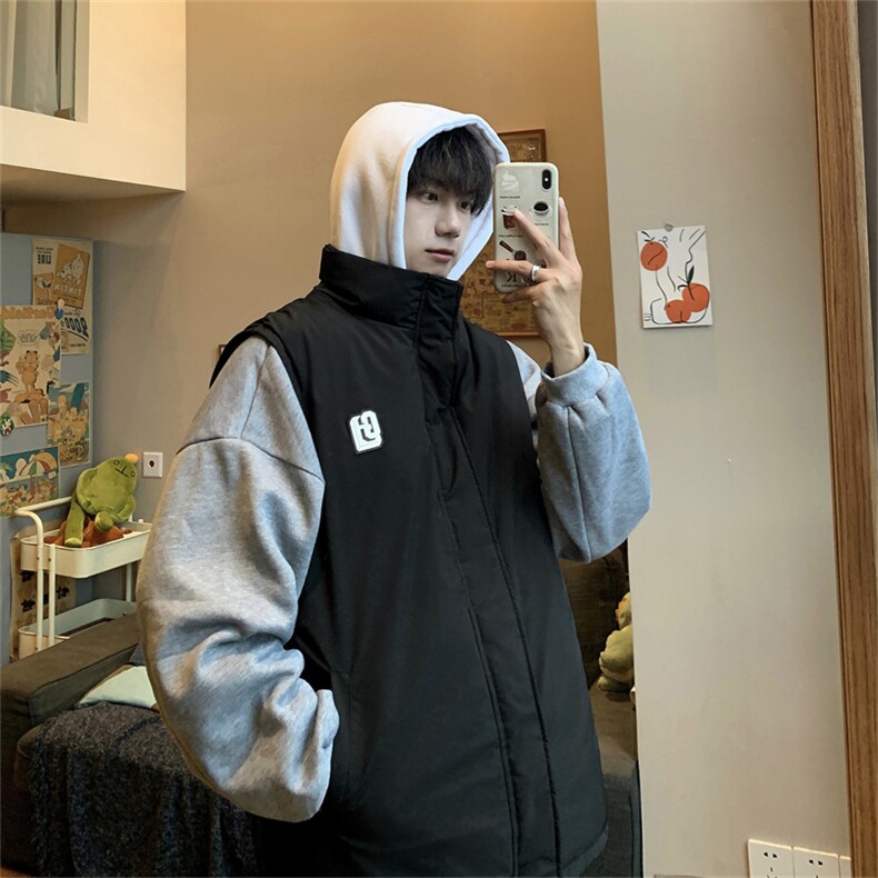 特75限128连帽马甲男女情侣假两件外套棉衣MJM326，女装马甲，电商B370