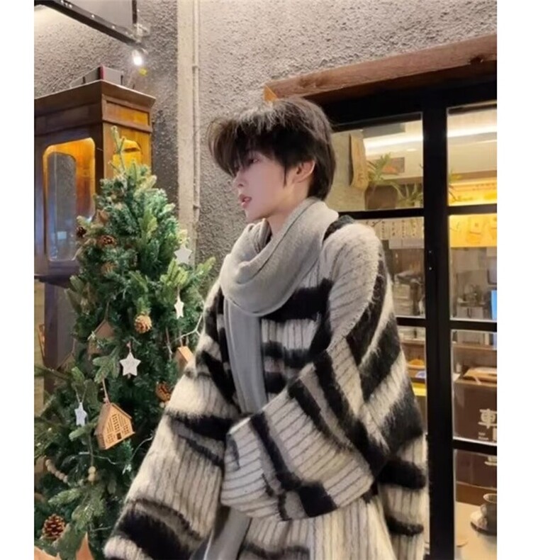 黑白条纹毛衣男冬季美式复古慵懒针织衫宽松毛衣1001-1-MY15-P48,男装针织衫/毛衣,星座1001-1