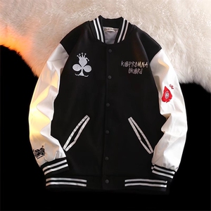 潮流夹克潮男春季棒球服毛呢拼皮外套C621P55图片