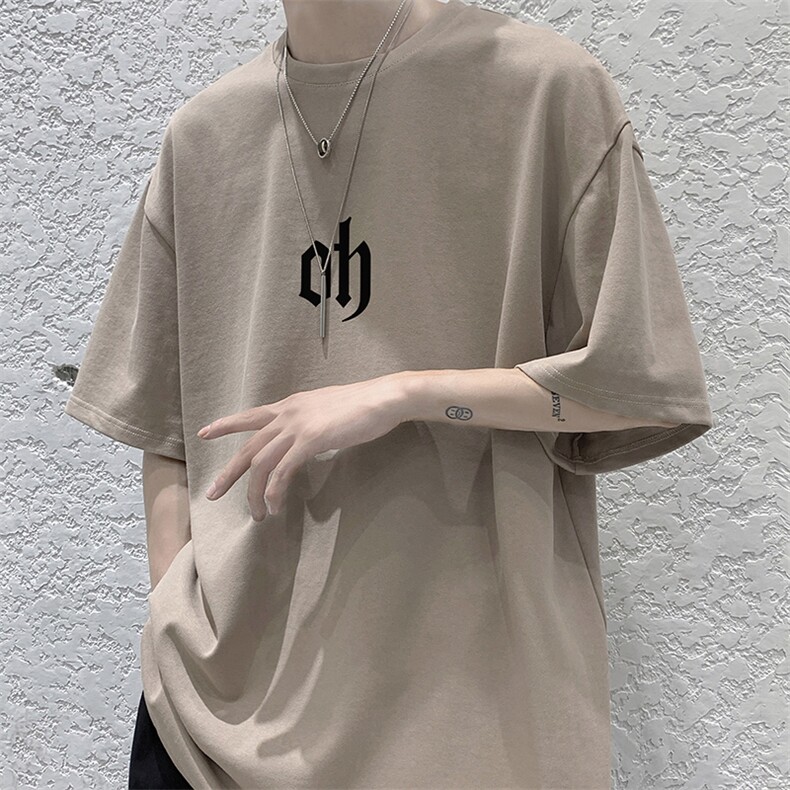 HXY987-TP20-2024夏季男生字母印花短袖T恤潮牌宽松休闲半袖上衣,男装T恤,电商A102-1