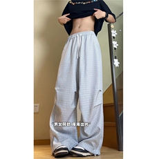可束脚秋款格子宽松伞兵裤男士休闲裤弯刀裤阔腿裤K6658-特P38，男装休闲裤，电商A006