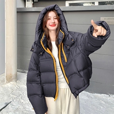 2025冬季新款！流行黄色超好看时尚撞色双拉链面包服羽绒服90绒，女装羽绒服，2C015