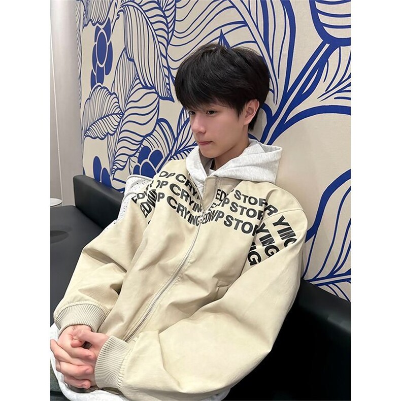 1506/QAA300/P60美式复古字母印花气质韩系飞行员夹克上衣,男装夹克,星座1506