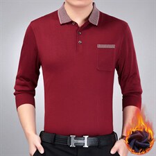 秋装爸爸装长袖t恤中年男士翻领加绒上衣新款中老年人休闲男装，男装T恤，电商B212（原钱塘6029）