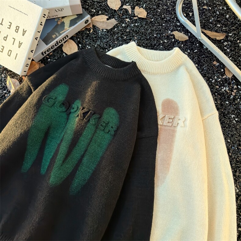 M8176/P65秋冬个性字母圆领毛衣潮流宽松针织衫卫衣美式高街休闲,男装针织衫/毛衣,电商A141