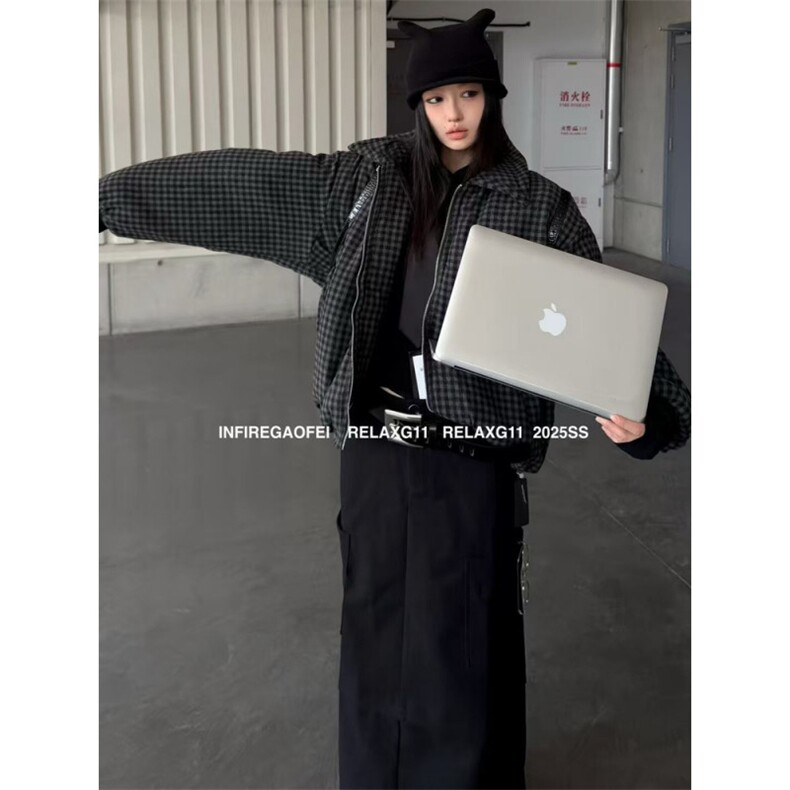 网图老钱风格子毛呢加厚棉衣外套男士潮流美式短款棉服特P85,男装棉衣,电商C306-1