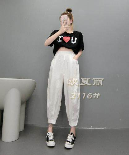 纯亚麻休闲裤，女装休闲裤，欧夏丽