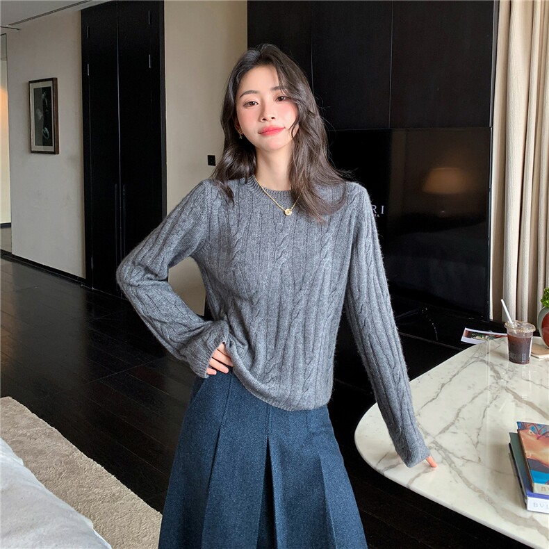 2025秋冬百搭时尚圆领长袖套头羊绒针织衫,女装羊绒衫,玛卡隆羊绒