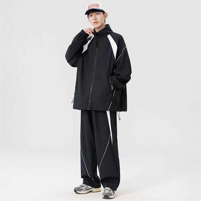 港风青少年情侣运动宽松拼接长袖夹克休闲裤套装TZ92P90,男装夹克,星座1204-3