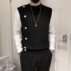 高级感毛衣男秋冬季打底衫痞帅线衣2024新款男装潮牌假两S548-P48，男装针织衫/毛衣，星座1109-3