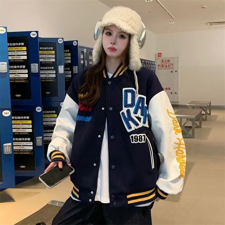 1506-1/J9281/P60复古刺绣字母棒球服外套男女春秋款潮宽松夹克,男装夹克,星座1506-1