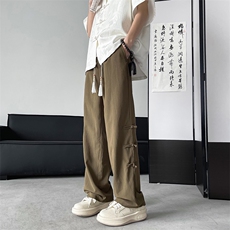 新中式风冰丝裤子男士夏季垂感宽松直筒阔腿休闲长裤KZ86，男装休闲裤，星座1116A-1（原606A）