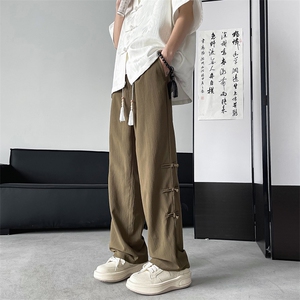 新中式风冰丝裤子男士夏季垂感宽松直筒阔腿休闲长裤 KZ86图片
