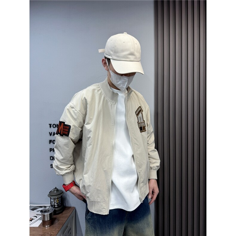 秋季新款美式贴标刺绣棒球服夹克男士潮牌修身时尚痞帅飞行服外套图片