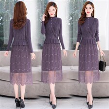 2021年秋季新款气质有女人味的貂绒两件套毛衣连衣裙，女装连衣裙，金典明美