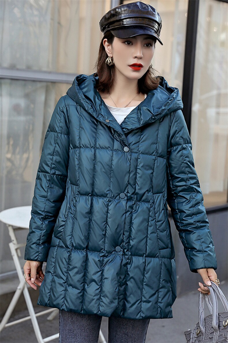 2020冬季新款优雅时尚中长款羽绒服气质显瘦连帽羽绒外套,女装羽绒服,深水步