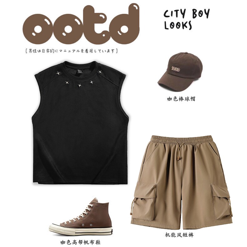 夏款男运动套装无袖背心工装大口袋短裤套装TZ101P68,男装牛仔裤,星座1013-1