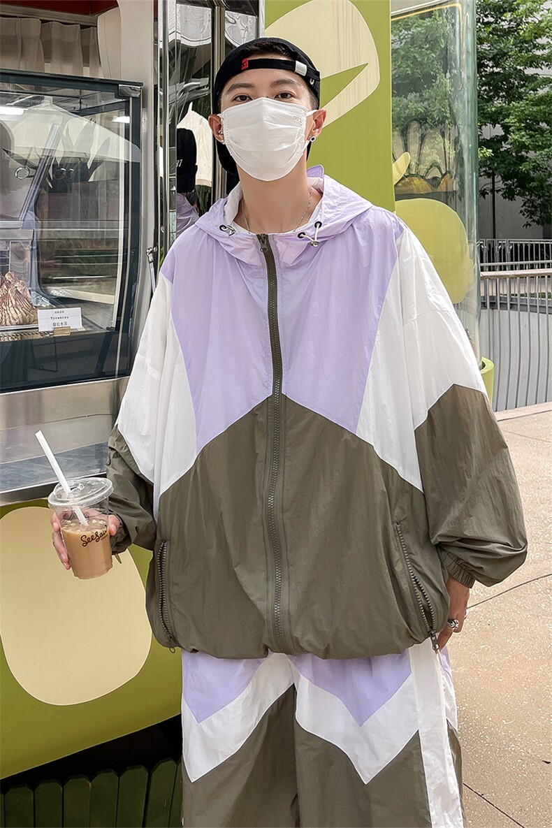 时尚连帽防晒套装男夏季运动风拼色防晒衣夹克XZ514-2-1607-P98,男装防晒衣,星座514-2(原B239)