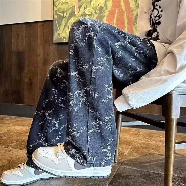 水洗渐变提花牛仔裤男设计感美式复古显瘦直筒微喇裤,男装牛仔裤,星座1210-1