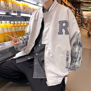 夹克男春秋季宽松扎染拼接潮上衣休闲字母棒球服外套  W1939-P48图片