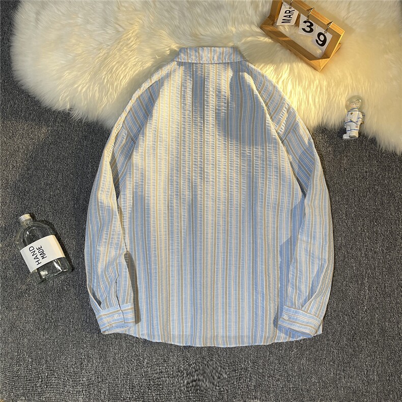 B413-1-DX906秋季新款条纹衬衫长袖韩版男女潮流帅气休闲衬衣,男装衬衫,电商B413-1
